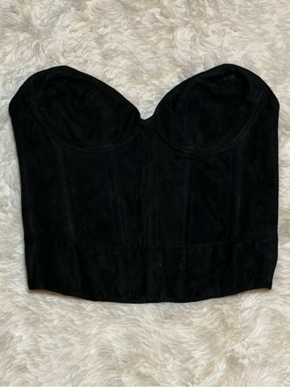Jean Claude Jitrois Vintage 80s Black Suede Corset Bustier Top - Size FR 38